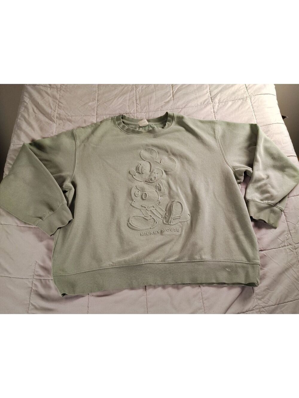 H&M Women XL Green Mickey Mouse Embossed Pullover Sweatshirt